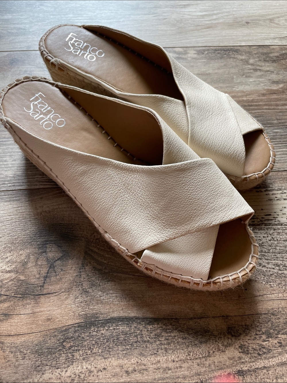 Franco Sarto Beige Cross-Band Espadrille Mule